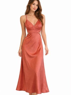 House of Harlow Satin Spaghetti-Strap Maxi Dress in Rust